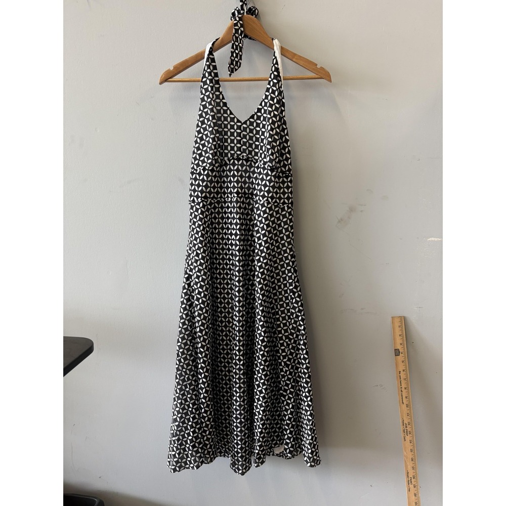 Nautica Dress Womens 6 Black Geometric Halter Fit & Flare Sundress Knee‎ Length